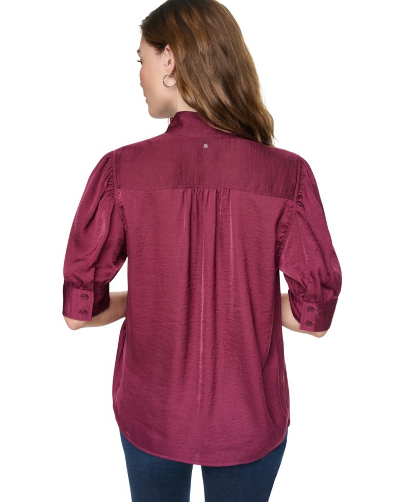 Women's Puff Sleeve Shirt With Stand Collar