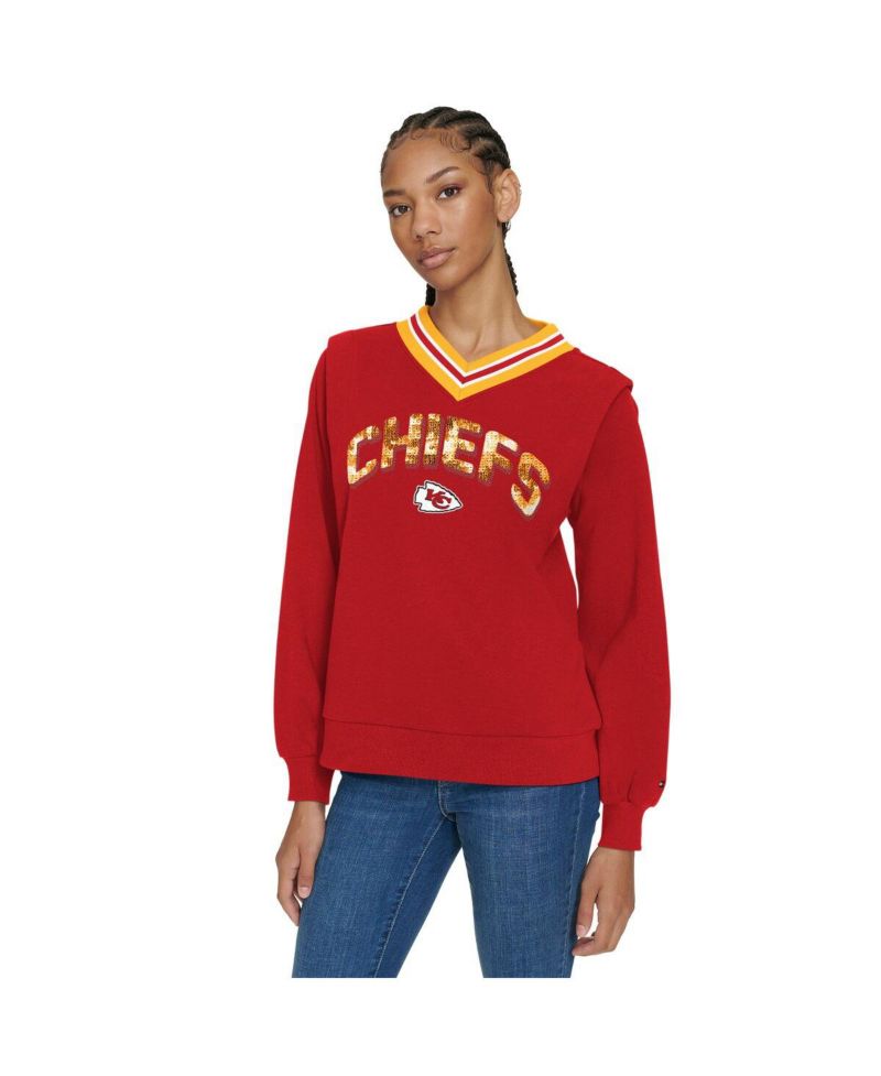 Women's Red Kansas City Chiefs Alice V-Neck Pullover Sweatshirt