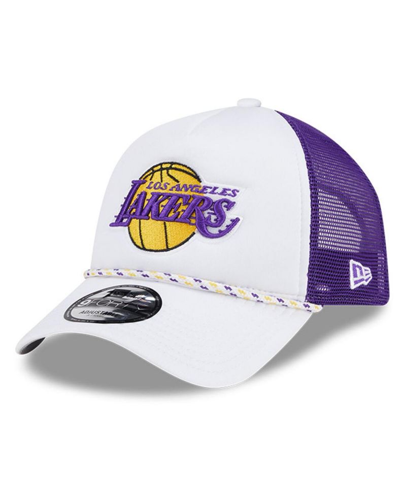 Men's White/Purple Los Angeles Lakers Court Sport Foam A-Frame 9FORTY Adjustable Trucker Hat