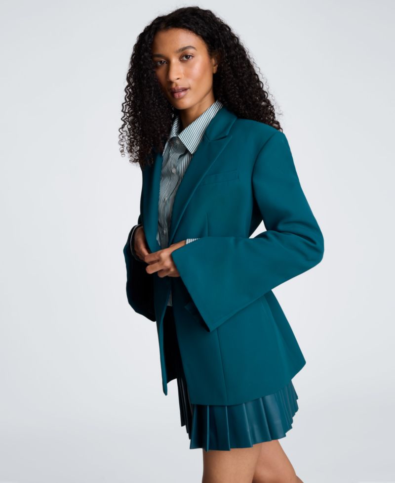 Women's Slim-Sleeve Zippers One-Button Blazer