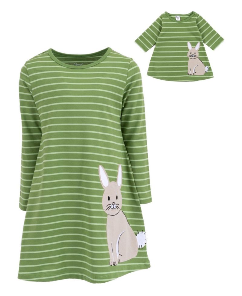 Little Girls 6-14 Matching Doll Long Sleeve Cotton Crew Neck A-Line Dress
