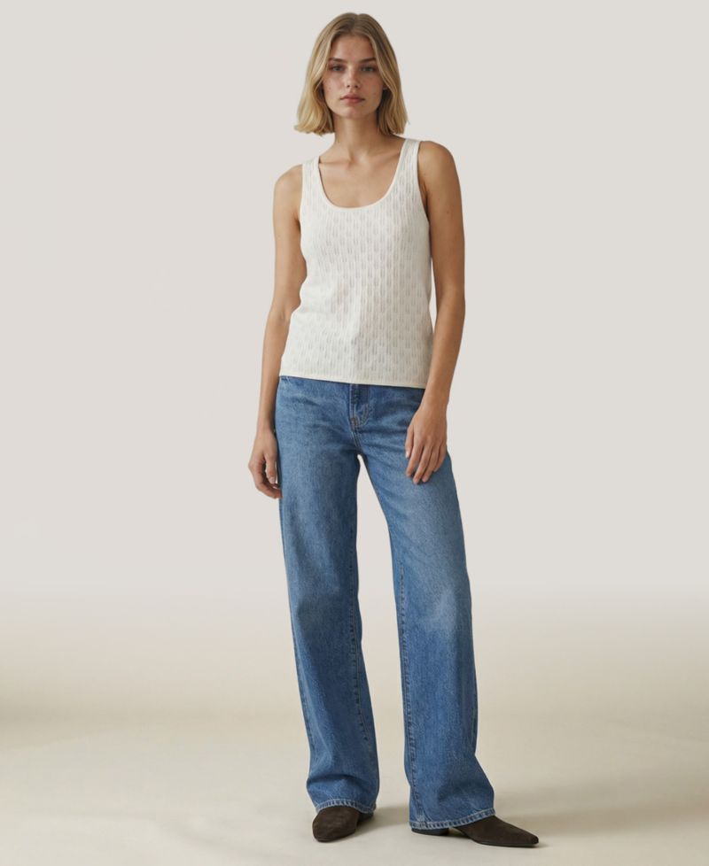 Women's Sleeveless Pointelle Scoop Neck Sweater Tank Top