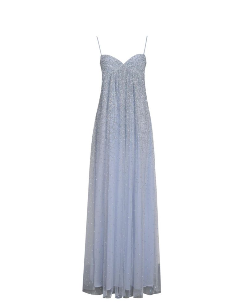 Women's Wallie Baby Blue Rhinestone Embellished Mesh Backless Gown