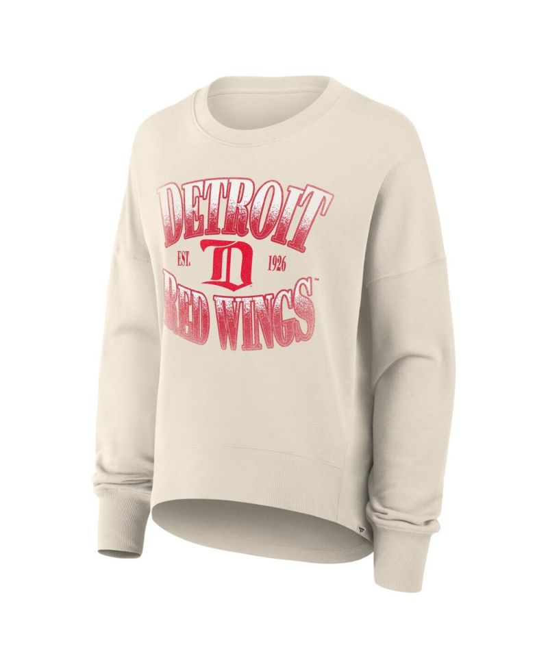Women's Cream Detroit Red Wings Oversized Vintage Slice Pullover Sweatshirt