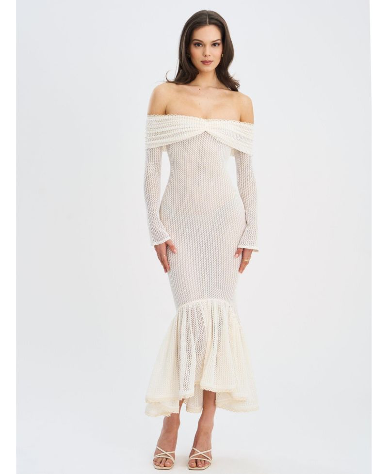 Women's Kaedyn Off Shoulder Long Sleeve Crochet Mermaid Maxi Dress