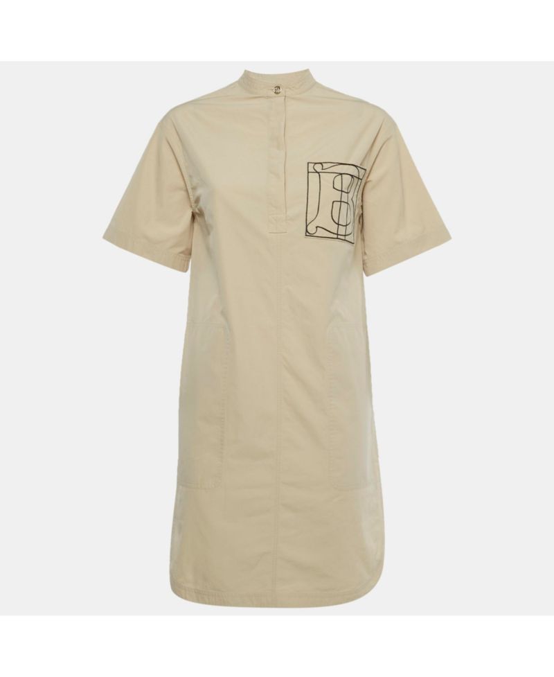 Women's Beige Cotton Monogram Embroidered Cotton Abbie Mini Dress