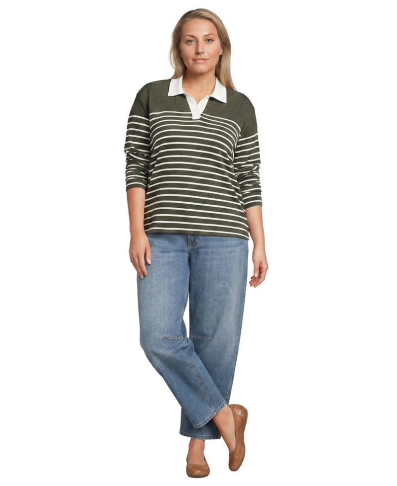 Plus Size Mariner Rugby Long-Sleeve Striped Polo Shirt