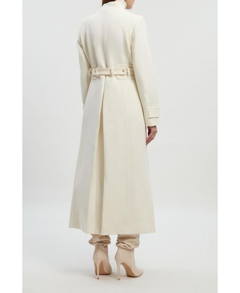 Women's Wool Notch Neck Belted Maxi Coat