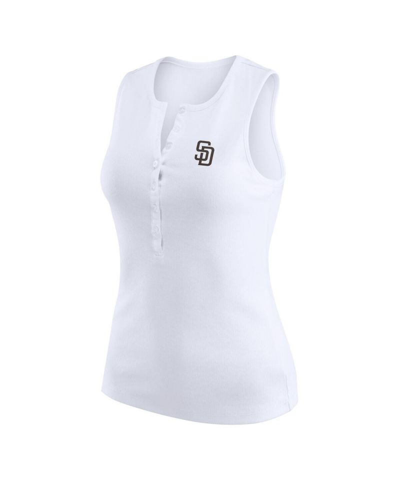 Women's White San Diego Padres Rib-Knit Henley Tank Top