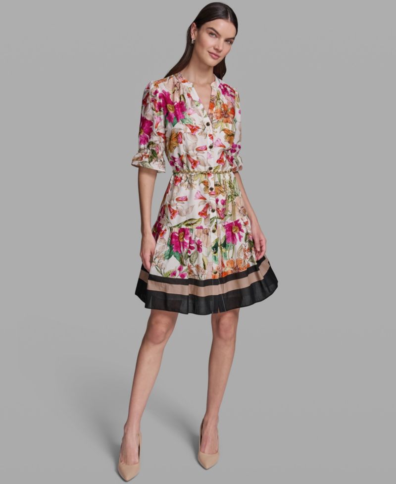 Women's Belted Collared Cotton Dress