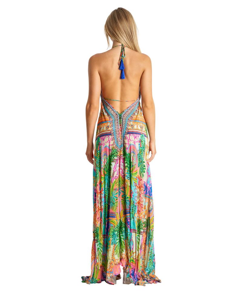 Women's Maxi Tropical Print Halter neck Dress