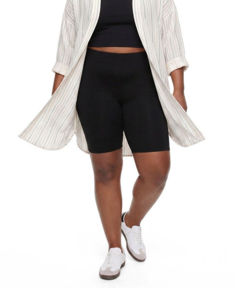 Plus Size High-Waisted 4-way Stretch Bike Shorts with Pockets, 11" Inseam
