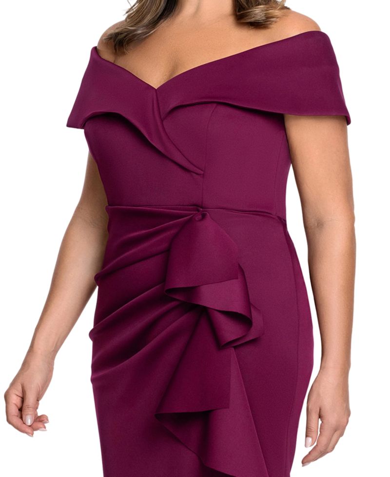 Plus Scuba Off-The-Shoulder Gown