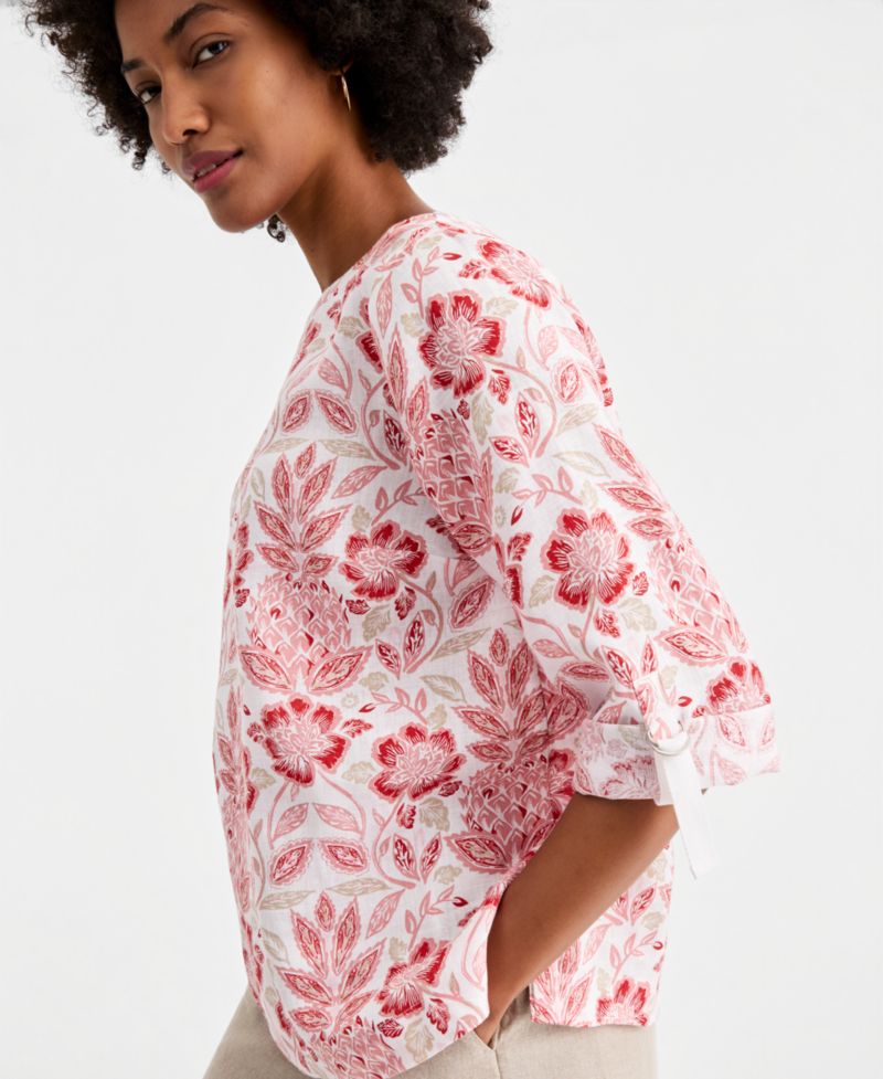 Petite 100% Linen Cuffed Top