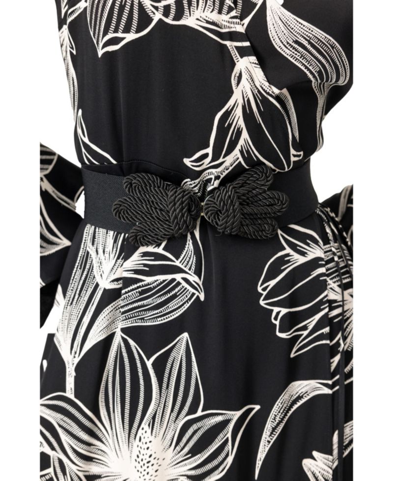 Women's Long Black Dress with Floral Print