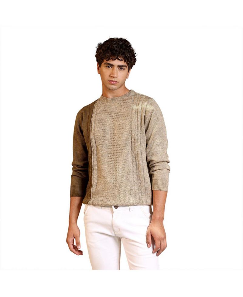 Men's Sand Beige Textured-Jacquard Knit Pullover Sweater