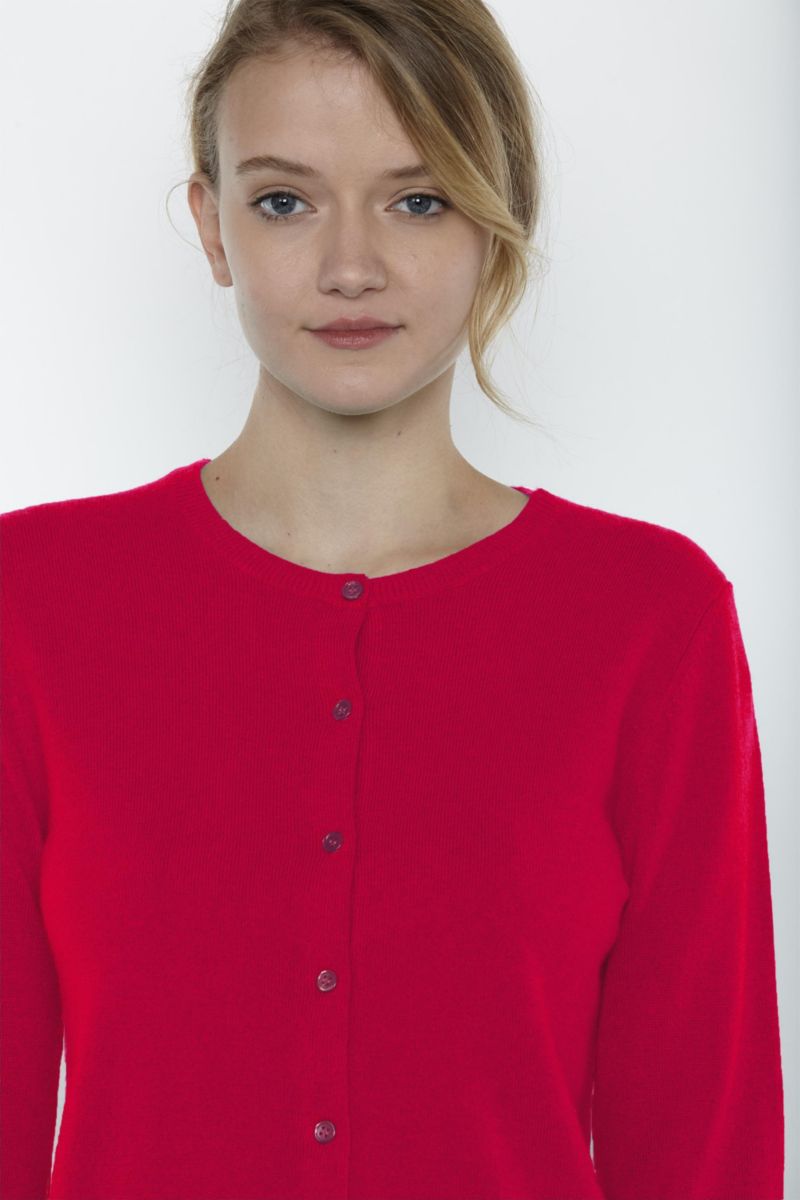 Women's 100% Cashmere Button Front Long Sleeve Crewneck Cardigan Sweater