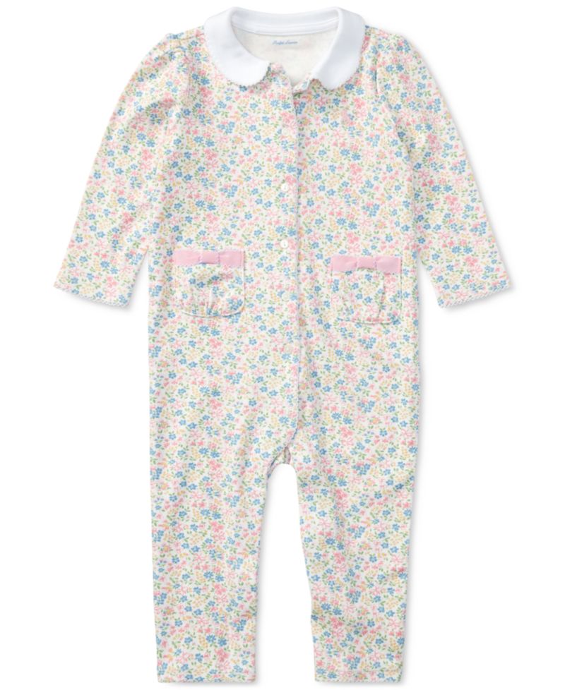 Baby Girls Floral Print Cotton Coverall