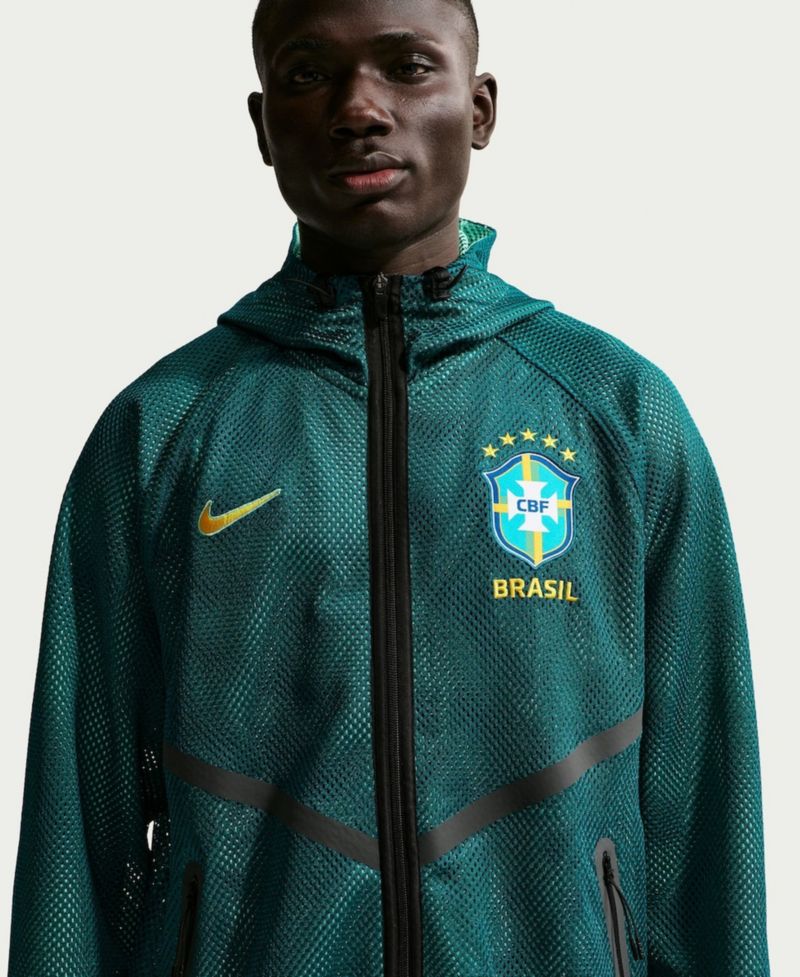 Men's Green Brazil National Team 2026 Anthem Mesh Dri-FIT Full-Zip Hooded Jacket