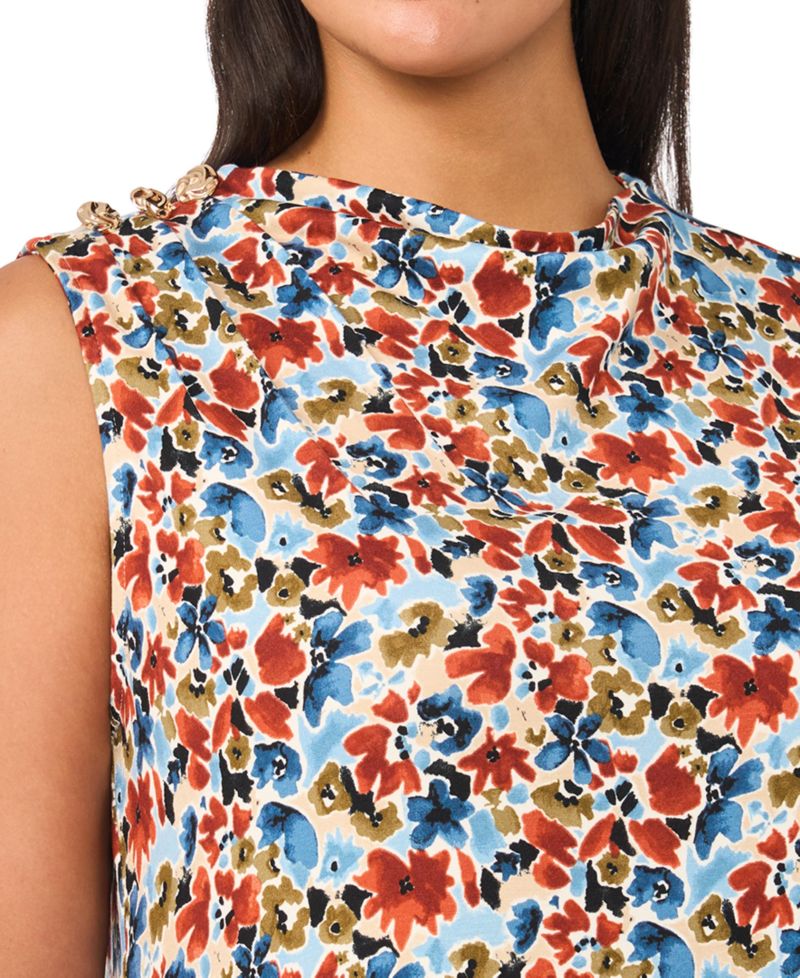 Plus Size Mock-Neck Pleated Midi Dress