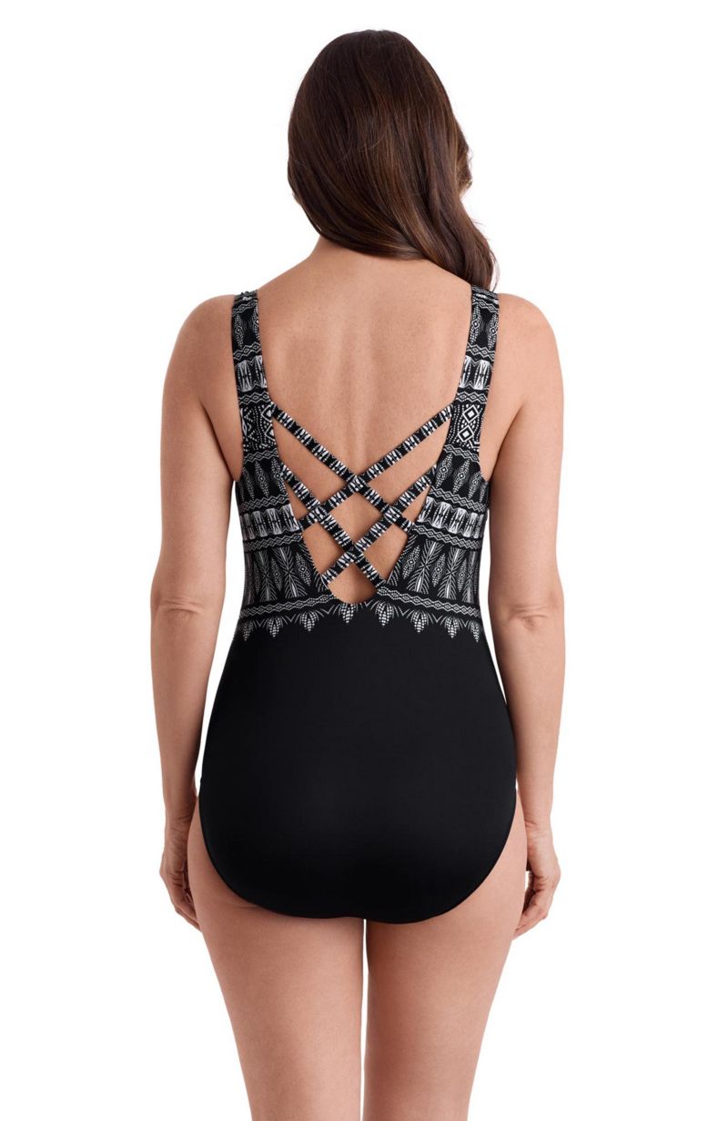 Women's Tribal Nights Double X-Back Tank Long Torso One-Piece Swimsuit
