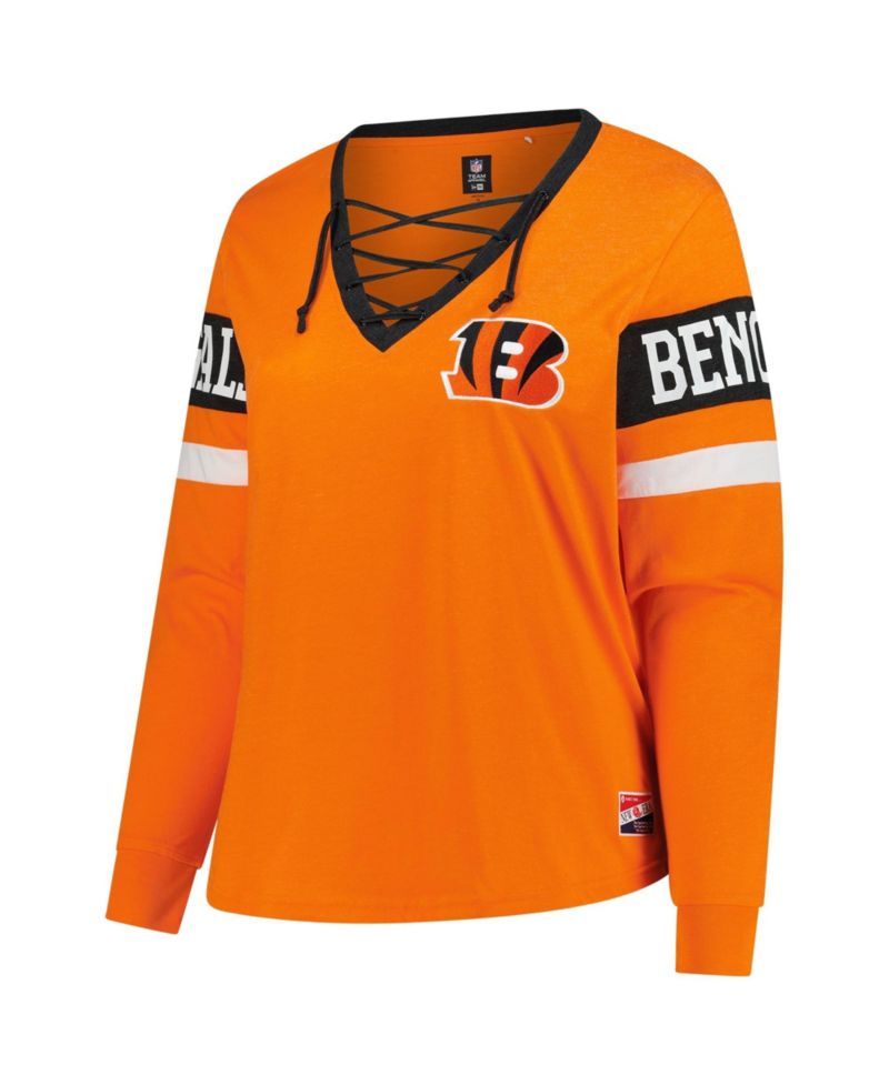Women's Plus Size Cincinnati Bengals Long-Sleeve Lace-Up Cotton-Blend T-Shirt