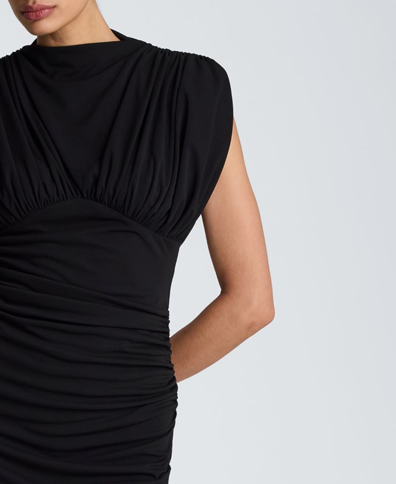 Women's Power-Shoulder Cowl Neck Ruched Mini Dress