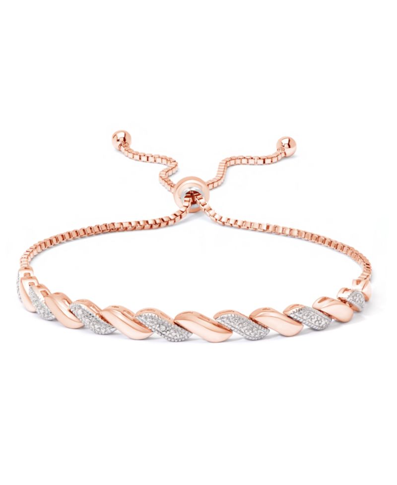 Diamond Accent San Marco Link Bolo Adjustable Bracelet in Silver Plate, Gold Plate or Rose Gold Plate