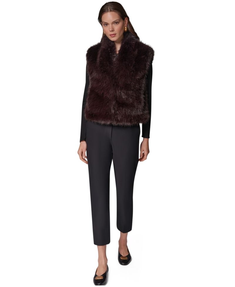 Petite Faux Fur Sleeveless Collared Vest