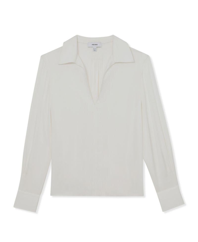 Women's Silk-Blend Open-Collar Shirt