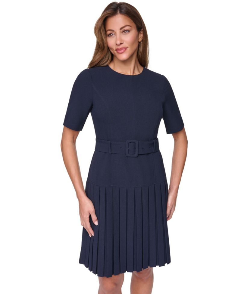 Petite Pleated Crepe Fit & Flare Dress
