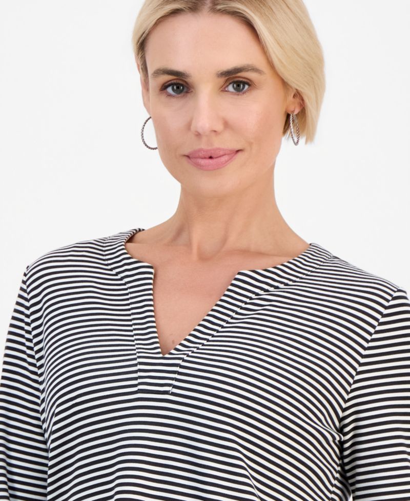 Petite Split-Neck 3/4-Sleeve Tunic, Macy's Exclusive