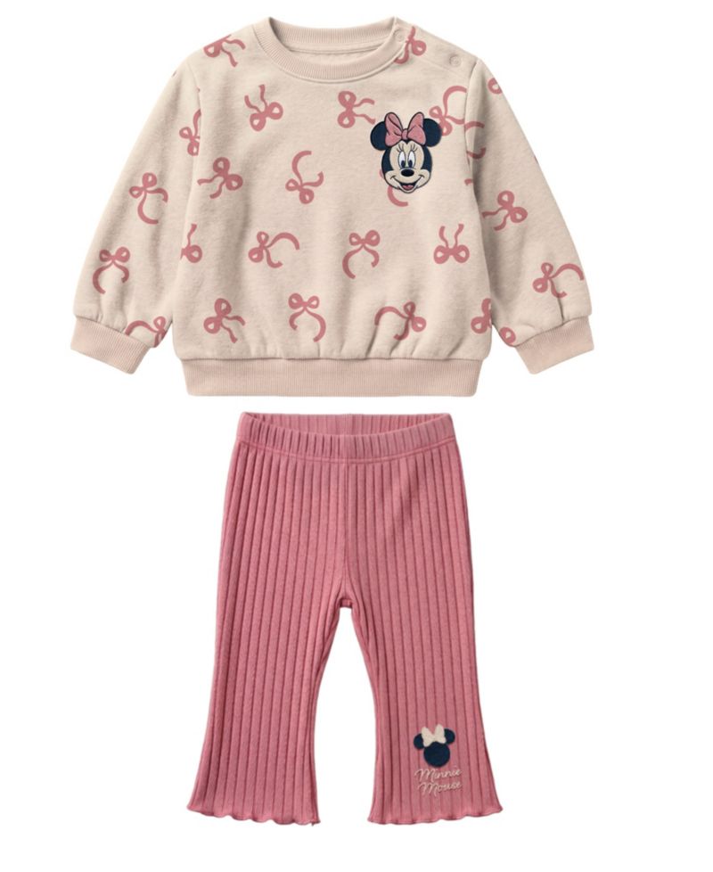 Baby Girls' Minnie Mouse Bow Print Sweatshirt and Ribbed Leggings, 2-Piece Set