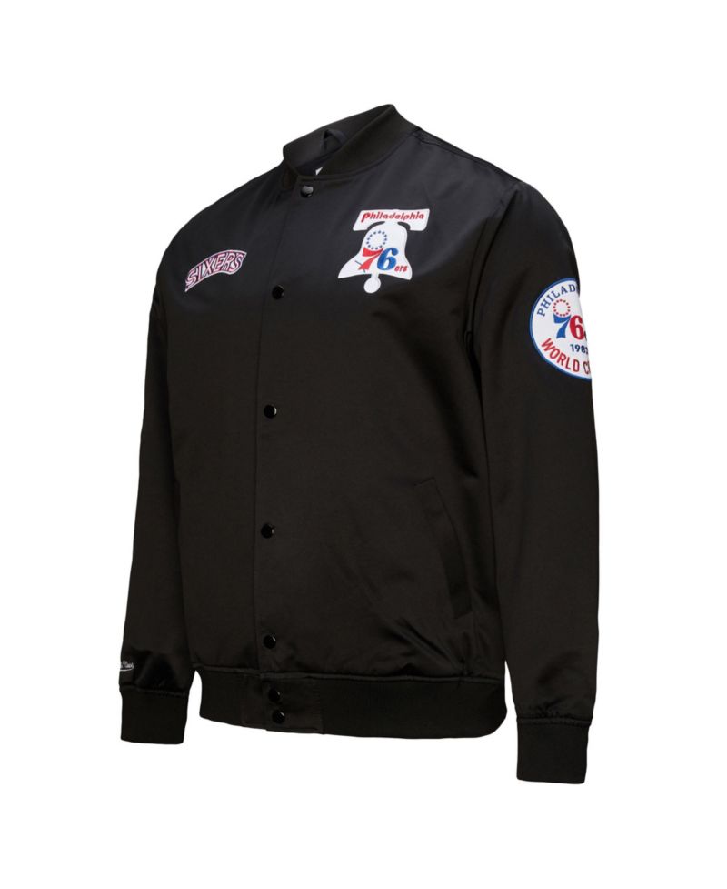 Men's Black Philadelphia 76ers Hardwood Classics Blackout Collection Satin Full-zip Jacket