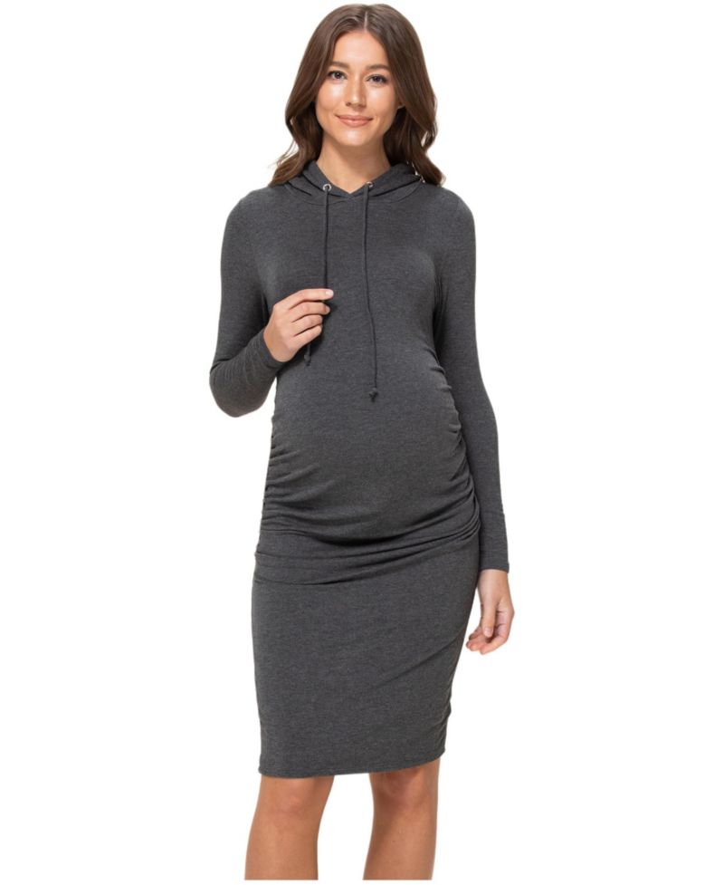 Women's Long Sleeve Side Ruched Hoodie Dress