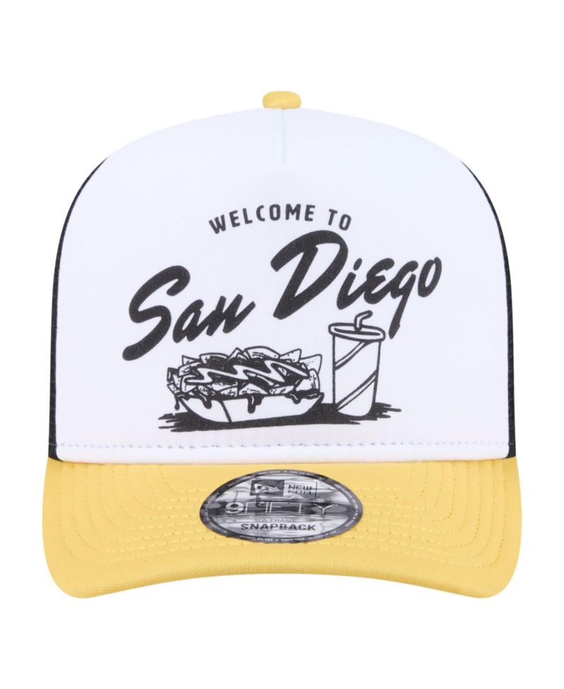 Men's White/Gold San Diego Padres Foodie A-Frame 9FIFTY Trucker Snapback Hat