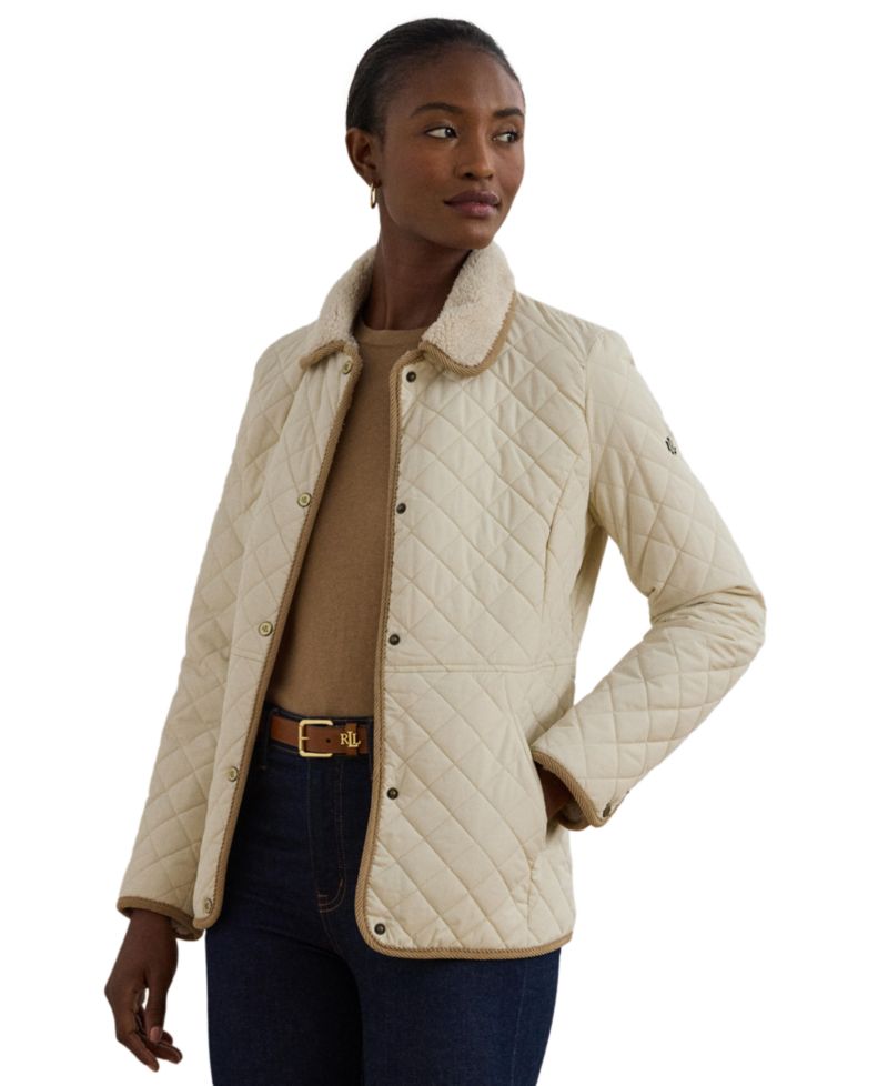 Women's Faux-Sherpa-Collar Quilted Coat