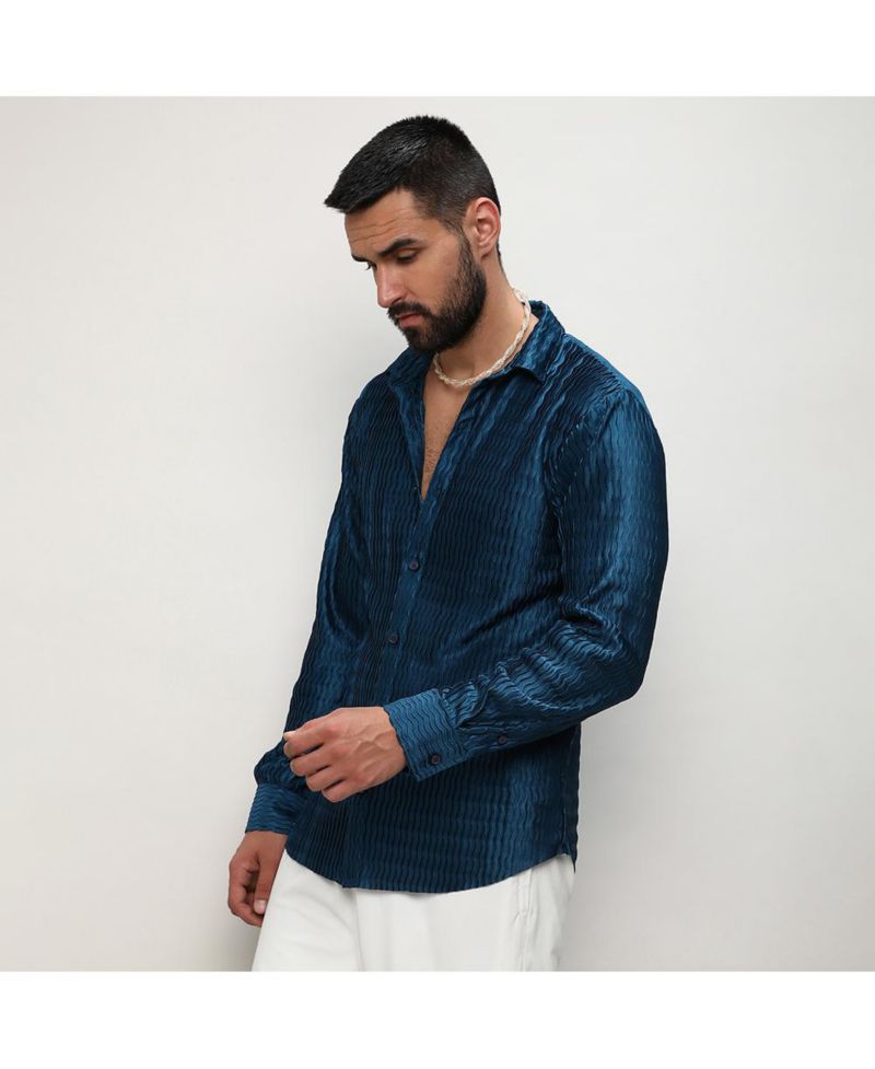 Men's Aegean Blue Curly-Creased Shirt