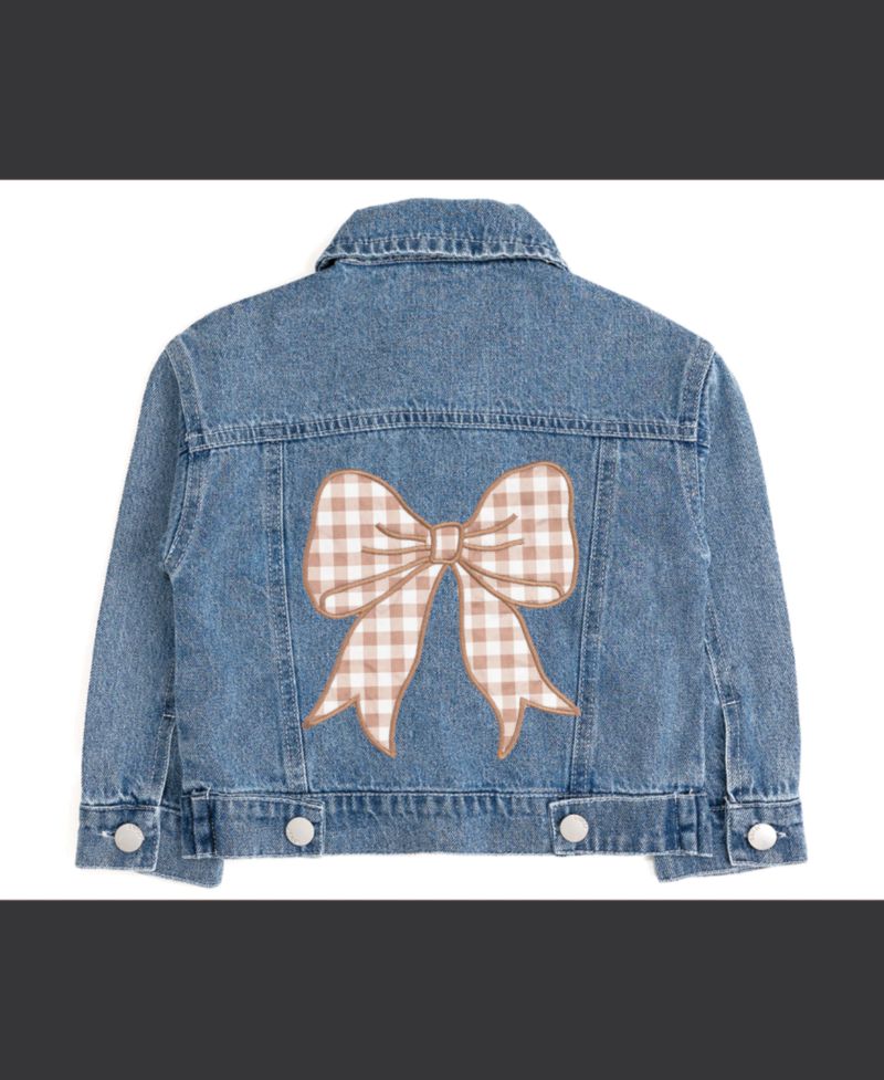Big Girls Gingham Bow Patch Denim Jacket