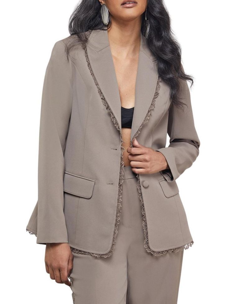 Women's Oversized Lace Frill Trim Blazer