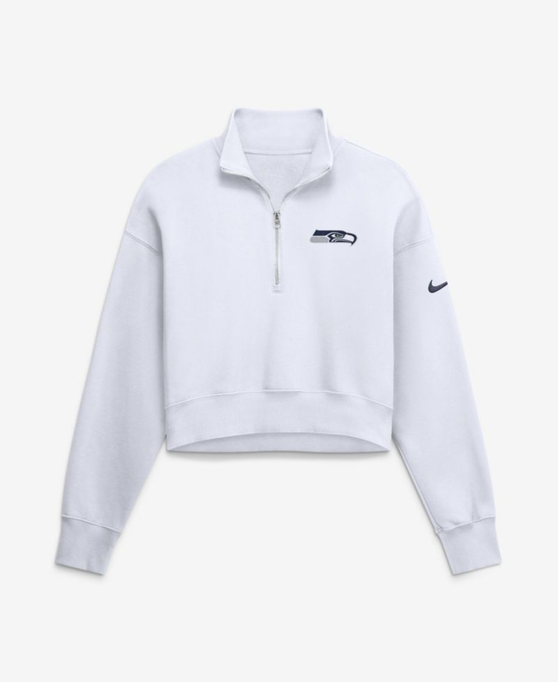 Women's White Seattle Seahawks Oversized Phoenix Fleece Cropped Quarter-Zip Sweatshirt