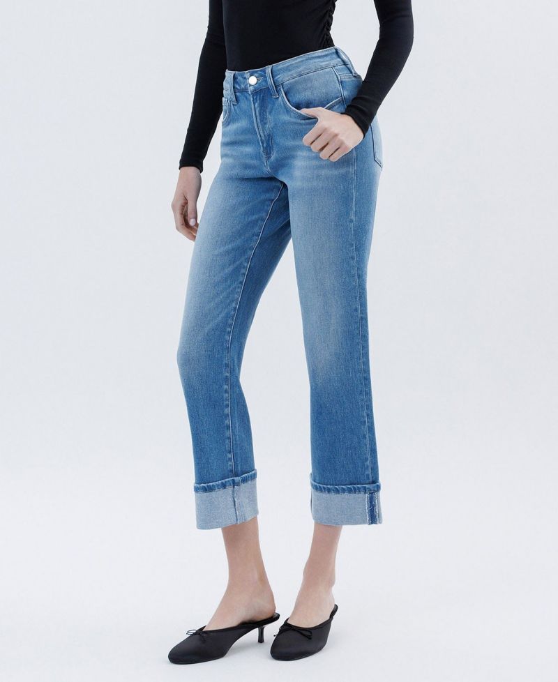 Women's High Rise Cuffed Crop Straight Jeans