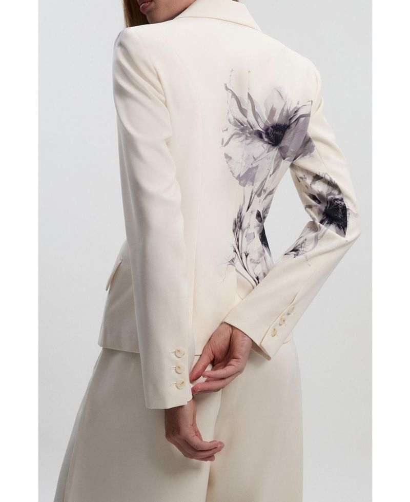 Women's Floral Crepe Single Breasted Blazer
