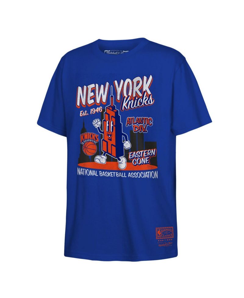 Big Boys and Girls Blue New York Knicks Retro Mascot Script T-Shirt