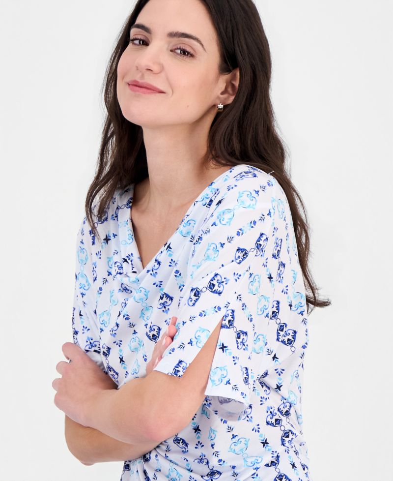 Women's Printed Cowl-Neck Knit Top