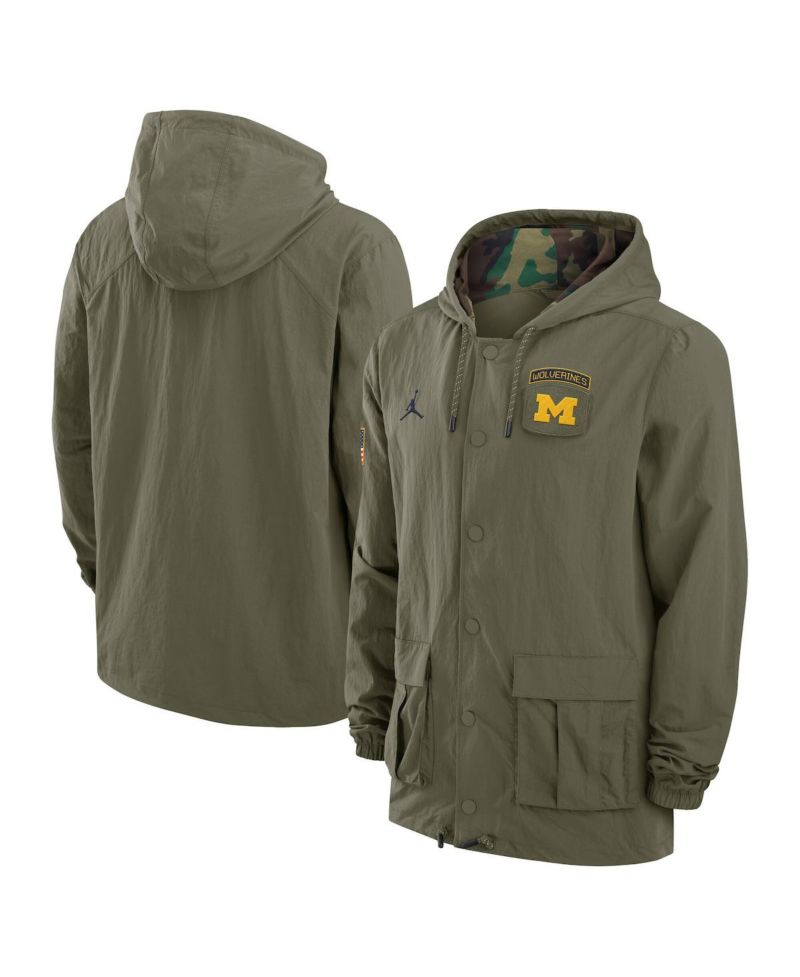 Men's Olive Michigan Wolverines 2024 Military Appreciation Full-Snap Hoodie Military Jacket