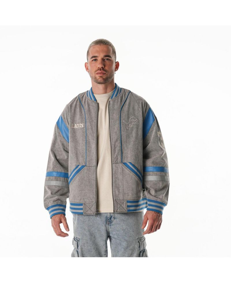 Women's Gray Detroit Lions Oversized Retro Full-Zip Jacket