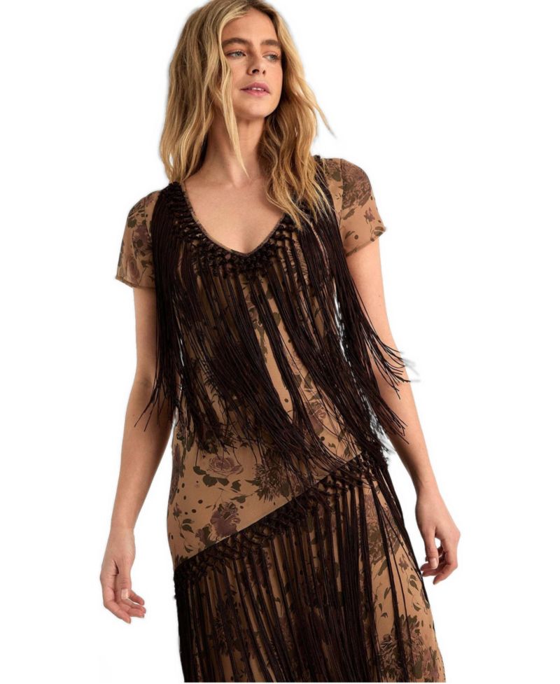 Women's Floral Chiffon Fringe Maxi Dress