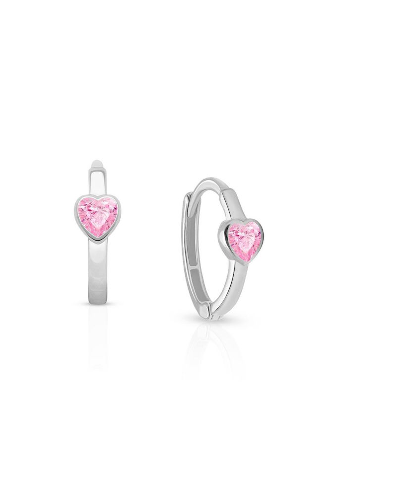 14K Gold True Love Pink Heart Huggie Hoop Earrings