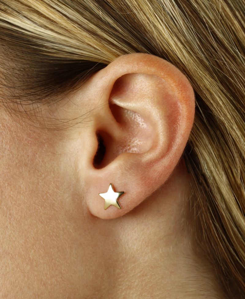 Flat Star Stud Earrings Set in 14k White Or Yellow Gold